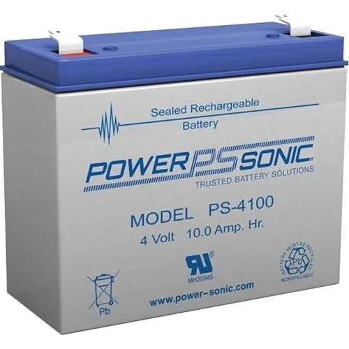 Power Sonic PS-4100 PS Series 4V, 10Ah General Purpose Rechargeable SLA Battery, F1 Terminals