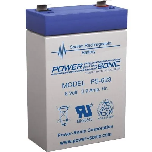 Power Sonic PS-628 PS Series 6V, 2.9Ah General Purpose Rechargeable SLA Battery, F1 Terminals