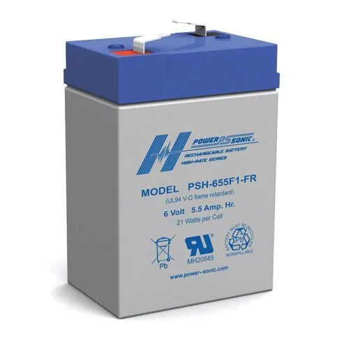 Power Sonic PSH-655FR PSH Series 12V, 5.5Ah High-Rate Rechargeable SLA Battery, F1 Terminals