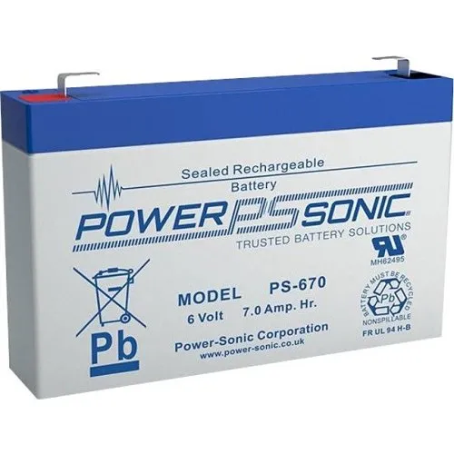 Power Sonic PS-670 PS Series 6V, 7Ah General Purpose Rechargeable SLA Battery, F1 Terminals
