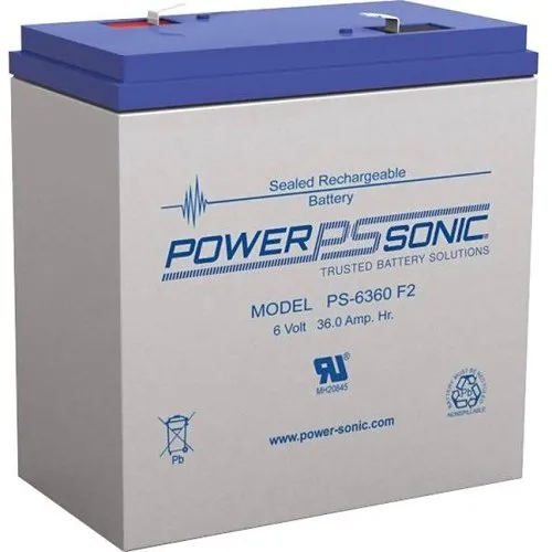 Power Sonic PS-6360 PS Series 6V, 36Ah General Purpose Rechargeable SLA Battery, F2 Terminals
