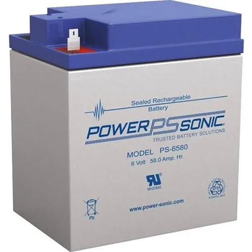 Power Sonic PS-6580 PS Series 6V, 58Ah General Purpose Rechargeable SLA Battery, F2 Terminals