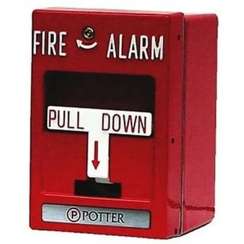 Potter RMS-1T-WP-LP Fire Pull Station, Dual Action, Weather Proof, SPST, Hex-Key Reset, White Text, Red