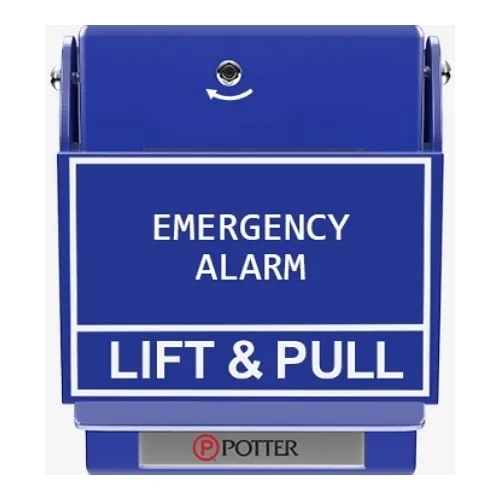 Potter 1000652-5 Pull Station Series Special Aplication Manual Pull Station, Emergency Label, White Text, Blue