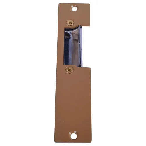 Trine 1001-2B-14-24AC/DC Electric Strike for Cylindrical Lock for Wood Doors, 5-7/8", Brass Faceplate