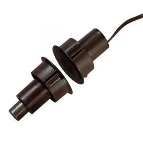 Edwards Signaling 1076-M Recessed Steel Door Magnetic Contact with Wire Leads, 1" Diameter, SPDT, 1/2" Gap Size, Single Pole-Double Throw, Brown