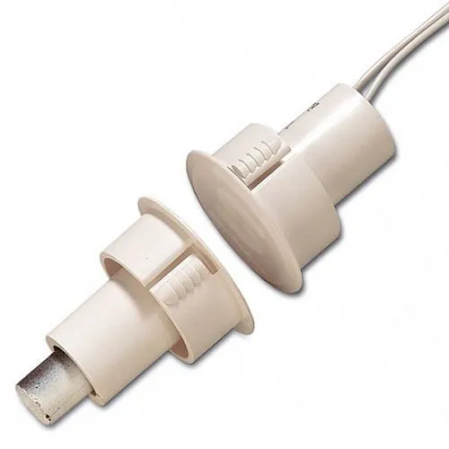 Edwards Signaling 1076CD-N Recessed Steel Door Magnetic Contact with Wire Leads, 3/8" Gap Size, DPDT, 3/4" Diameter, White