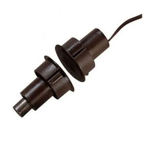Edwards Signaling 1076D-M Recessed Steel Door Magnetic Contact with Wire Leads, 1" Diameter, DPDT, 1/2" Gap Size, Double Pole-Double Throw, Mahogany Brown
