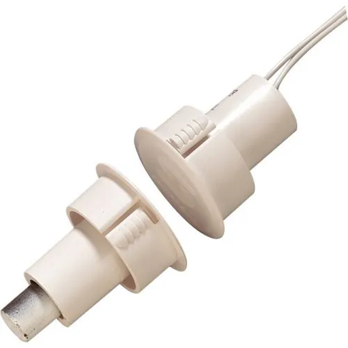 Edwards Signaling 1078W-N Recessed Steel Door Magnetic Contact with Wire Leads, 1" Diameter, Wide Gap, 1" Gap Size, Closed Loop, White