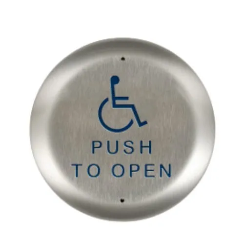 BEA 10PBR451 4.5" Round Push Plate, Blue Handicap Logo and Text Stainless Steel
