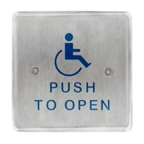 BEA 10PBS451 4.5" Square Push Plate, Blue Handicap Logo and Text Stainless Steel