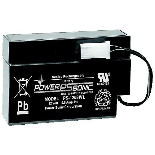 Power Sonic PS-1208WL PS Series 12V DC, 0.8Ah General Purpose Rechargeable SLA Battery, WL Terminals