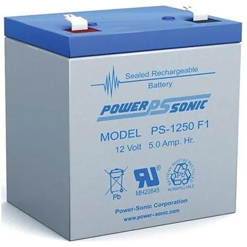 Power Sonic PS-1250F1 PS Series 12V, 5Ah General Purpose Rechargeable SLA Battery, F1 Terminals