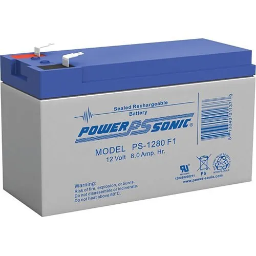 Power Sonic PS-1280 PS Series 12V, 8Ah General Purpose Rechargeable SLA Battery, F1 Terminals