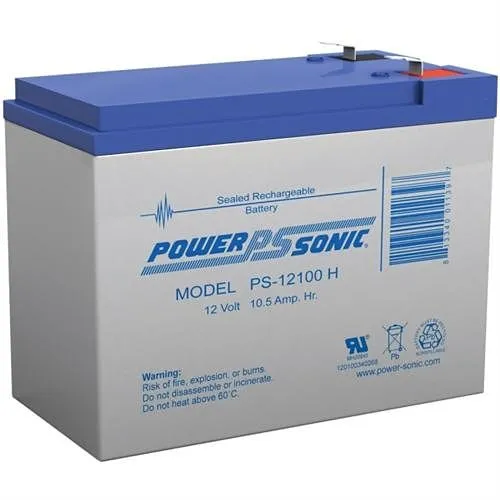 Power Sonic PS-12100H PS Series 12V, 10.5Ah General Purpose Rechargeable SLA Battery, F2 Terminals