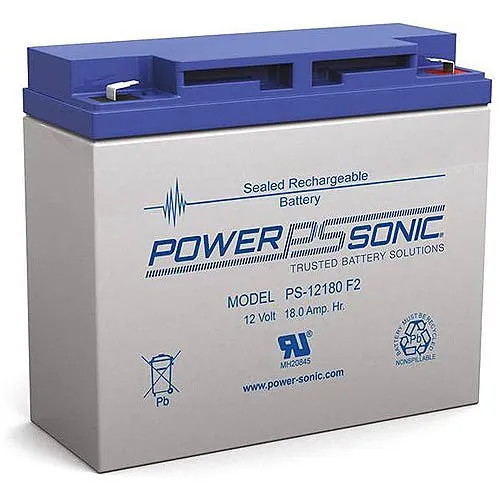 Power Sonic PS-12180F2 PS Series 12V, 18Ah General Purpose Rechargeable SLA Battery, F2 Terminals