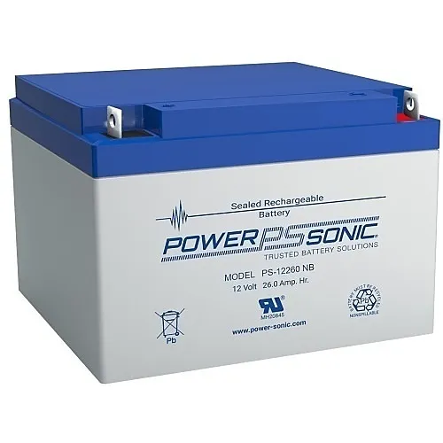 Power Sonic PS-12260F2 PS Series 12V, 26Ah General Purpose Rechargeable SLA Battery, F2 Terminals