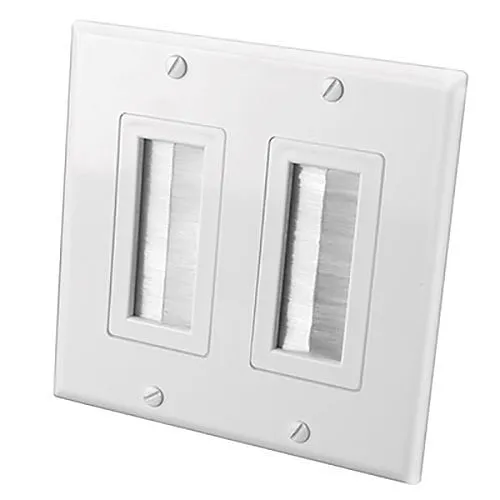 Vanco 120827X Decor Style Brush Bulk Cable Wall Plates, Dual Gang, White