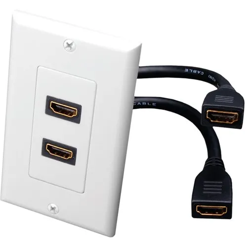 Vanco 120932X Slim Line Dual Standard HMDI Pigtail Decor Wall Plate, White