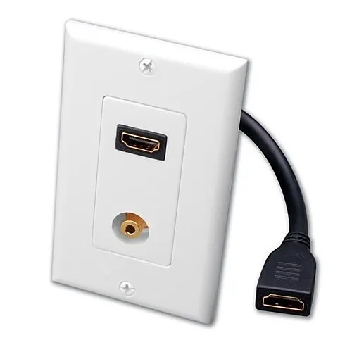 Evolution 120935X Single HDMI Pigtail and Stereo Jack Decor Wall Plate, White