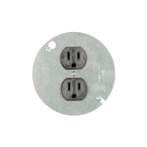 Leviton 1228 2-Pole 3-Wire 4" Cover Mounted Duplex Receptacle with Ears, Straight Blade, Residential Grade, Grounding, Side Wired, 15A, 125V, NEMA 5-15R, Steel Strap, Brown