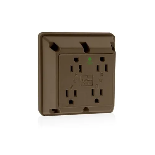 Leviton 1254-H 4-in-1 Quadruplex 2-Pole 3-Wire Receptacle Outlet, Heavy-Duty Hospital Grade, 15A, 125V, Side Wire, NEMA 5-15R, Brown