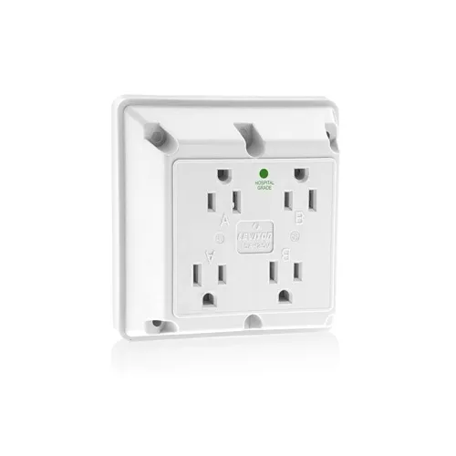 Leviton 1254-HW 4-in-1 Quadruplex 2-Pole 3-Wire Receptacle Outlet, Heavy-Duty Hospital Grade, 15A, 125V, Side Wire, NEMA 5-15R, White