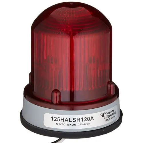 Edwards Signaling 125HALSR120A 1125 Class Steady-On Halogen Beacon for NEMA 4X Applications Gray Base, Red, 120V AC 50/60 Hz, 0.200A