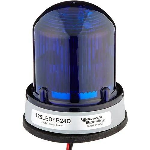Edwards Signaling 125 Class Standard Flashing LED Beacon for NEMA 4X Applications, 24VDC, 0.060A, Gray Base, Blue Lens