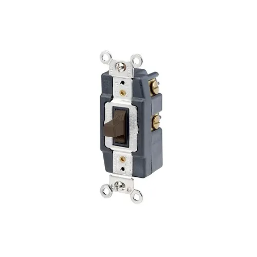 Leviton 1260 Toggle Double-Throw Momentary Contact Single-Pole AC Quiet Switch, Industrial Grade, 30A, 120/277V, Back and Side Wired, Brown