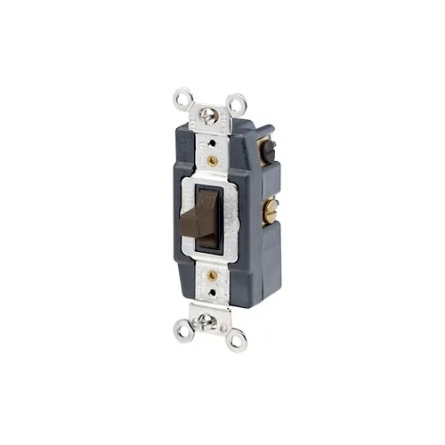 Leviton 1282 Toggle Double-Throw Ctr-OFF Maintained Contact Double-Pole AC Quiet Switch, Extra Heavy Duty Spec Grade, Grounding, Back and Side Wired, 15A, 120/277V, Brown