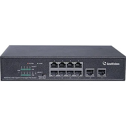 GeoVision GV-APOE0810 10-Port 10/100/1000M Unmanaged PoE Switch with 8-Port PoE