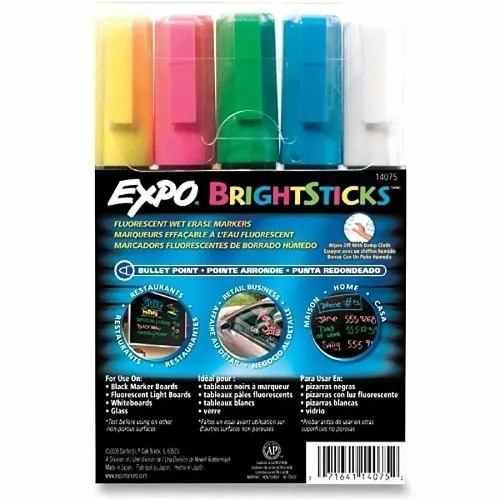Expo 14075 Fluorescent Bright Sticks, Medium Bullet Tip, Assorted Colors, 5-Pack