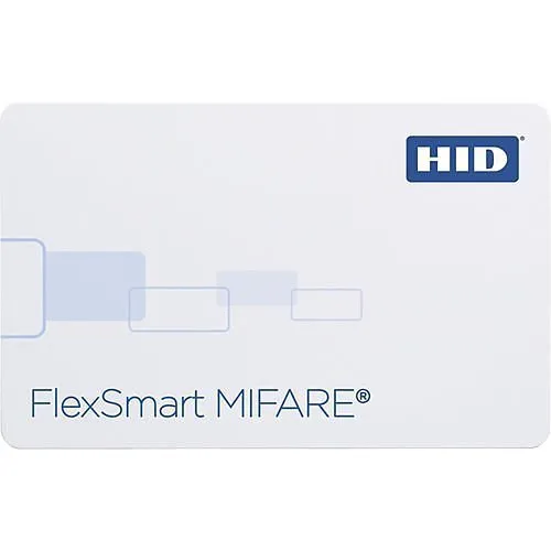 HID 1430MGGNV FlexSmart 1430 MIFARE PVC 1K Printable Smart Card, Programmed 13.56MHz, Glossy Front and Back, No Numbers, Vertical Slot, White