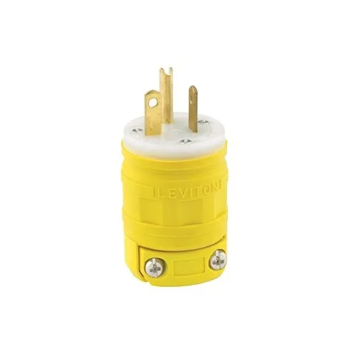 Leviton 1433 20A 125V Dustguard Straight Blade Plug NEMA 5-20P Industrial Grade, Yellow