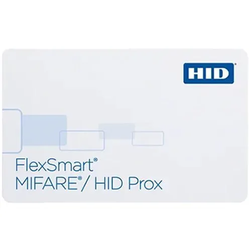 HID 1441LGGMNN FlexSmart 1441 MIFARE and Prox Combo PVC 4K Printable Smart Card, Programmed 125KHz, Glossy Front and Back, Matching Numbers, No Slot, White