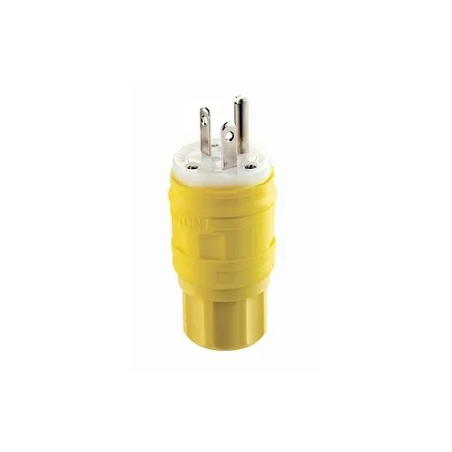 Leviton 14W33 Wetguard Plug, 2-Pole, 3-Wire, 20A, 125V, Yellow