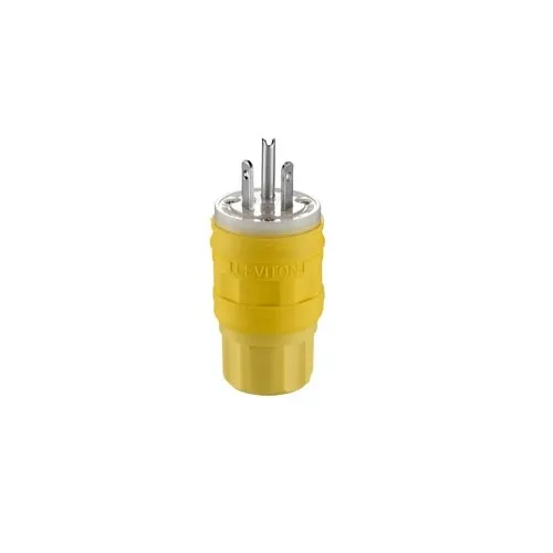 Leviton 14W34 Wetguard Plug, 2-Pole, 3-Wire, 15A, 277VAC, Yellow