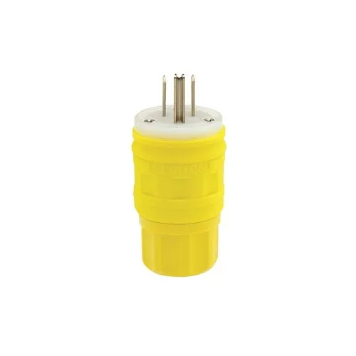 Leviton 14W47 Wetguard Straight Blade Plug, 15A, 125V, Yellow