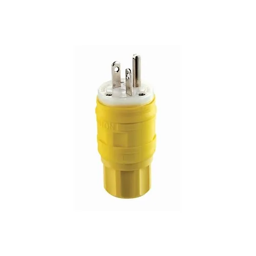 Leviton 14W48 Wetguard Plug, 2-Pole, 3-Wire, 20A, 250V, Yellow