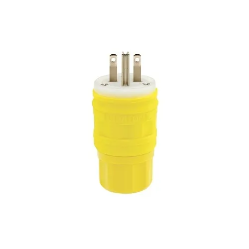 Leviton 14W49 Weatherproof Plug, 2-Pole 3-Wire 6-15P, 15A, 250V, Yellow