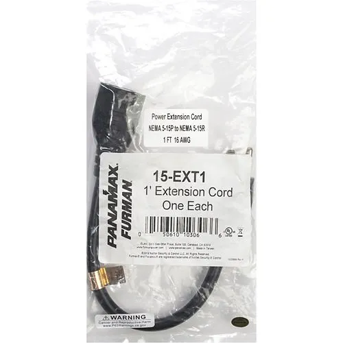 Panamax 15-EXT1 NEMA 5-15P to NEMA 5-15R Power Extension Cable - 1 Foot