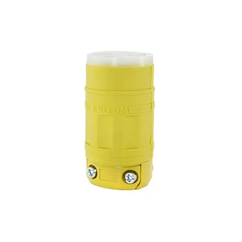 Leviton 1549 Dustguard Connector, 2-Pole, 3-Wire, 15A, 250V, Yellow