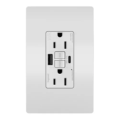 Pass & Seymour 1597TRWRUSBACW Self-Test Ground Fault Circuit Interrupter Receptacle, 15A, AC White