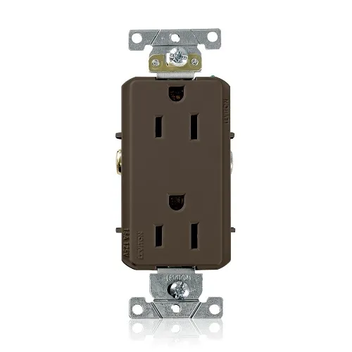 Leviton 16242 Decora Plus Duplex Receptacle / Outlet, Industrial Grade, Self-Grounding, 15A, Brown