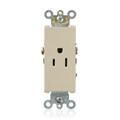 Leviton 16251-I Decora Plus Single Receptacle / Outlet, Commercial Grade, Self-Grounding, 15A, Ivory