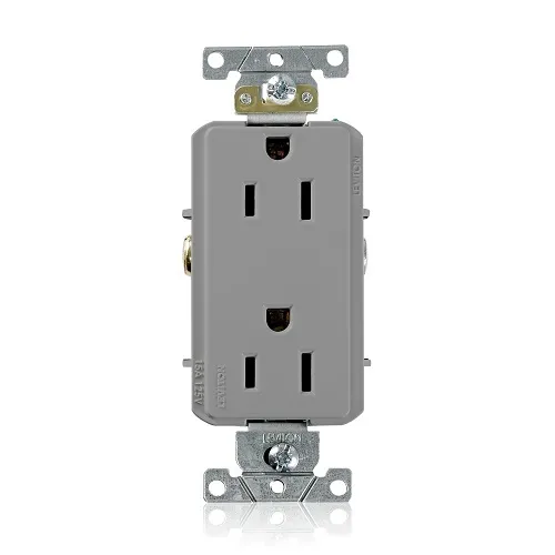 Leviton 16252-GY Decora Plus Duplex Receptacle / Outlet, Industrial Grade, Self-Grounding, 15A, Gray