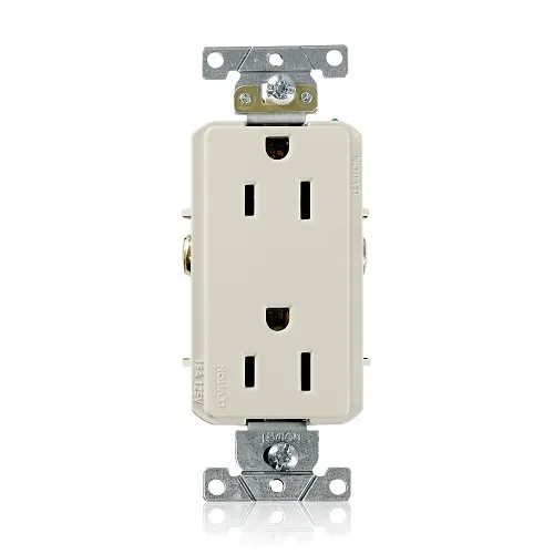 Leviton 16252-T Decora Plus Duplex Receptacle / Outlet, Industrial Grade, Self-Grounding, 15A, Light Almond