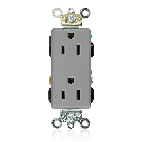 Leviton 16262-GY Decora Plus Duplex Receptacle / Outlet, Industrial Grade, Self-Grounding, 15A, Gray
