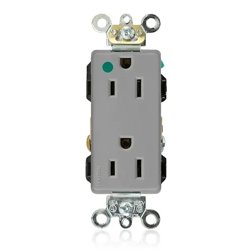 Leviton 16262-HGG Decora Plus Duplex Receptacle / Outlet, Industrial Grade, Self-Grounding, 15A, Gray